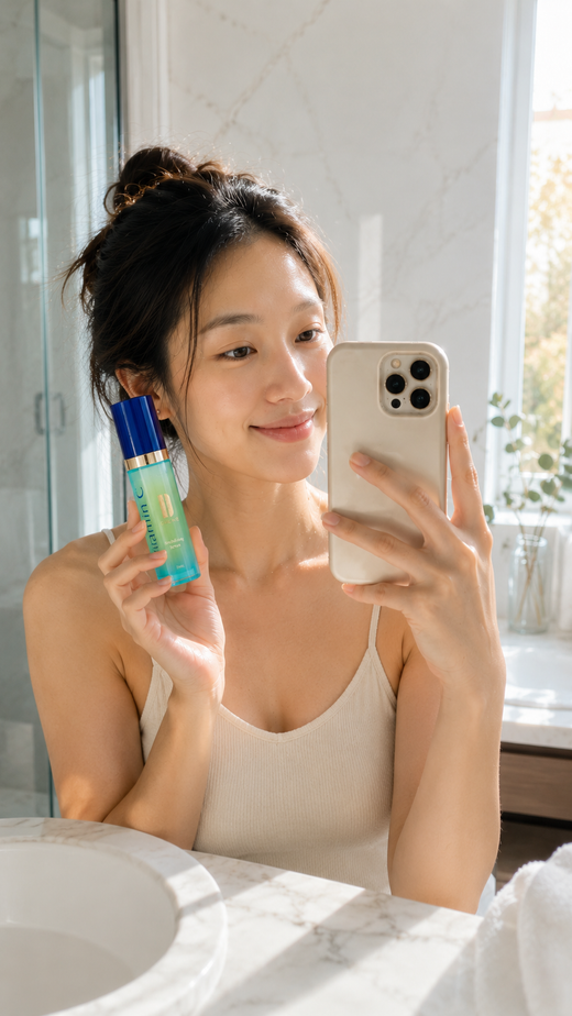 Woman applying sunblock